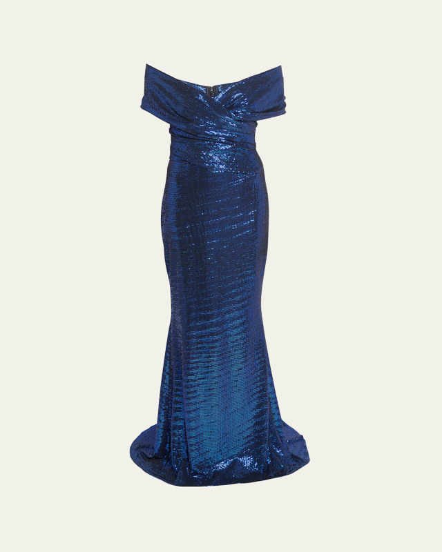 Off-Shoulder Sequin Evening Gown